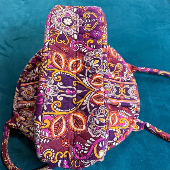 Vera Bradley quilted frame satchel handbag floral paisley purple orange kisslock - Picture 3 of 14